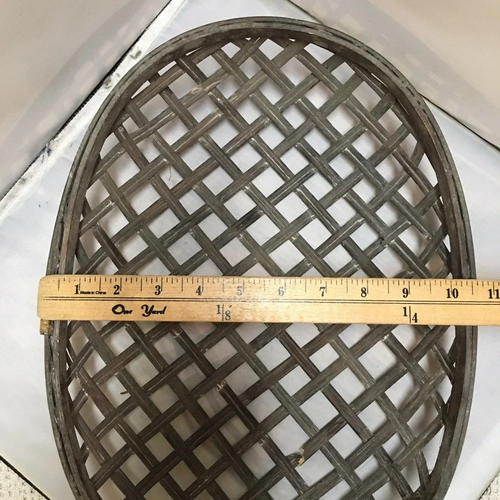 Tobacco Basket Home Decor Gray Brown Rustic Oval Lattice Weave Farmhouse